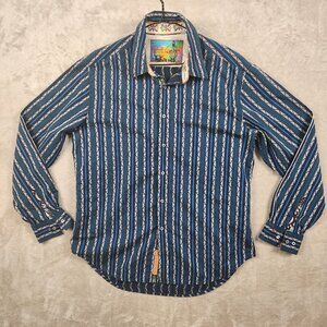 Robert Graham Flip Cuff Shirt Embroidery Details Men's Size XL